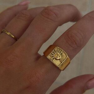 Womens Retro Sun 18K Gold Plated Ring Size 8